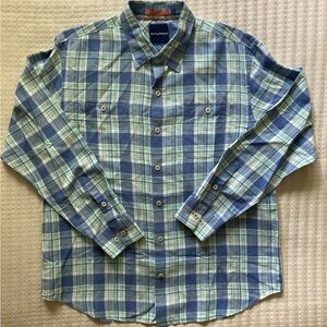Tommy Bahama Long Sleeve Button Up Shirt Men’s Large Blue Green Cotton Linen